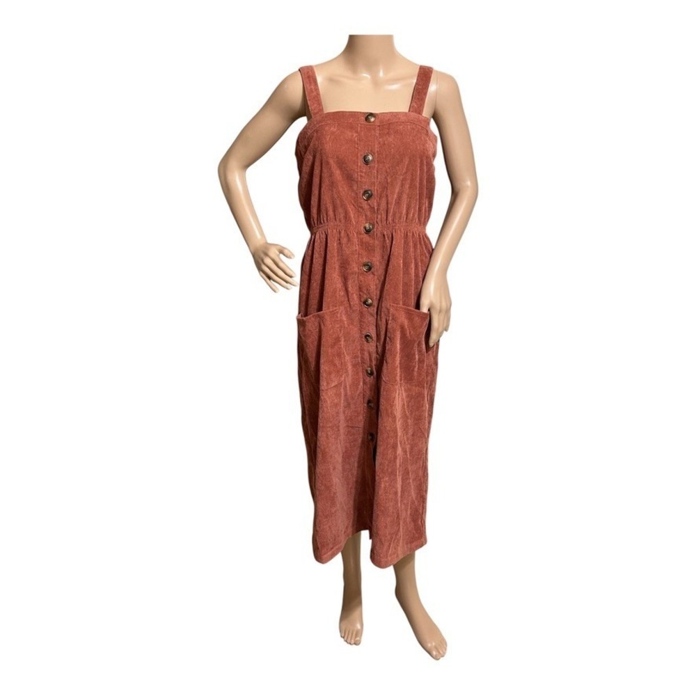 Hem & Thread Women's Corduroy Overall Dress S Rust Pockets Academia Fall‎ NEW